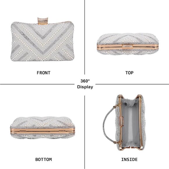 Women’s Pearl Beaded Clutch Purse Sparkling Evening BAG Handbag for Wedding Part - Picture 3 of 8